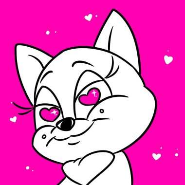 Kedi sevgisi aşk kartı pembe çizim karikatürü