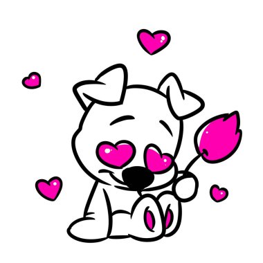 Köpek yavrusu kartpostal romantizmi pembe resimli karikatürü sever.