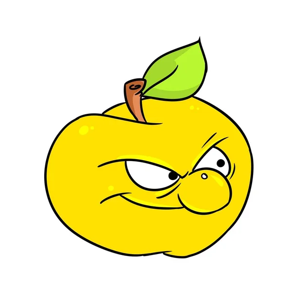 Angry Yellow Apple Illustration Cartoon — Stock Photo, Image