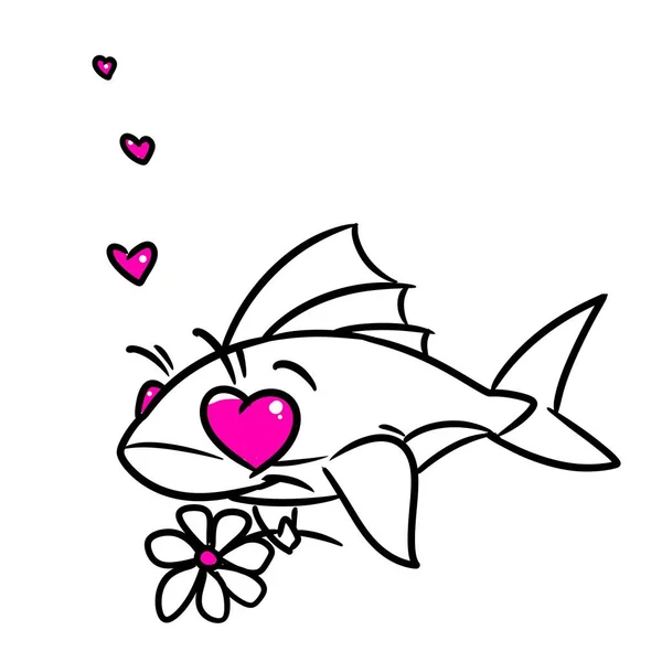 Tiburón Peces Amor Postal Ilustración Dibujos Animados —  Fotos de Stock