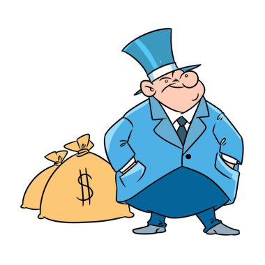 Zengin bankacı para çantası finansman başarı illüstrasyon çizgi filmi
