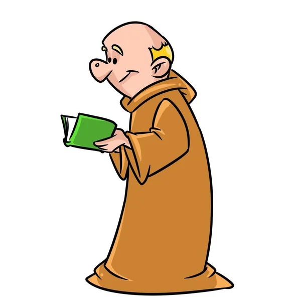 Priest Monk Reading Book Religion Illustration Cartoon — Stock Photo, Image