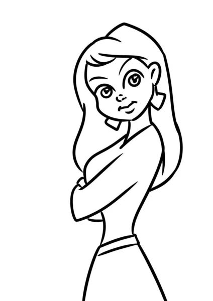 Girl Beautiful Pose Attentively Looks Illustration Cartoon — Stock Photo, Image