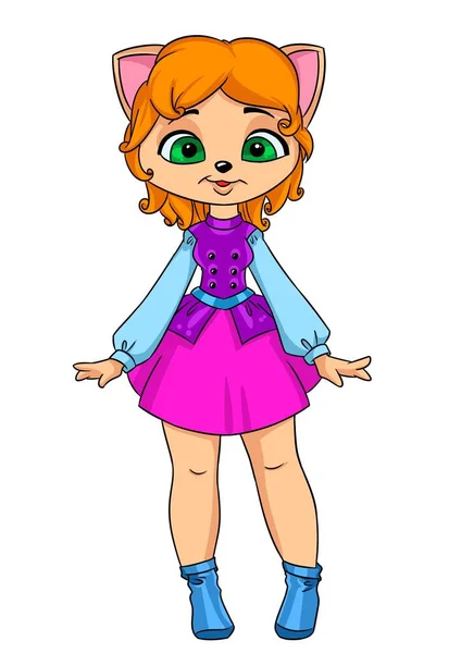 Katze Mädchen Mode Figur Illustration Cartoon — Stockfoto