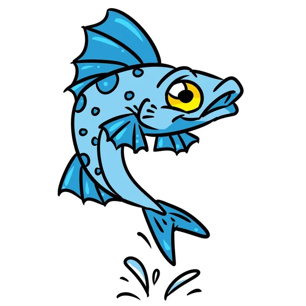 Fisch Blau Wasser Springen Charakter Illustration Cartoon — Stockfoto