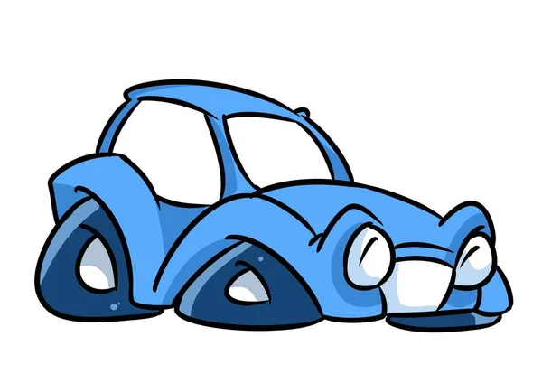 Petite Voiture Bleue Parodie Transport Illustration Dessin Animé — Photo