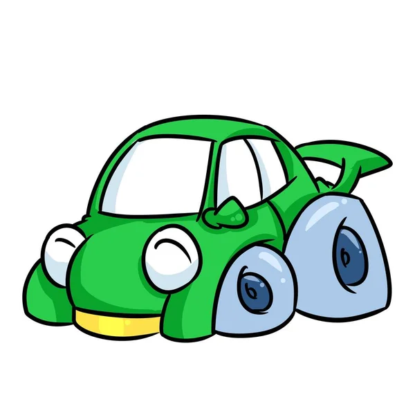 Mały Zielony Samochód Parodia Transportu Ilustracja Kreskówka — Zdjęcie stockowe
