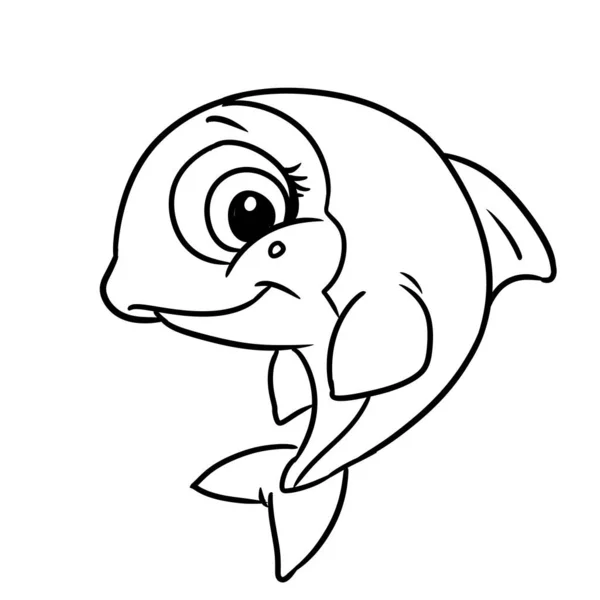 Маленький Дельфіновий Рибний Персонаж Тваринна Ілюстрація Мультяшна Розмальовка — стокове фото