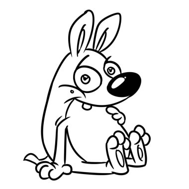 Köpek otururken gülümseme komik karakter çizimi çizgi film renkleri