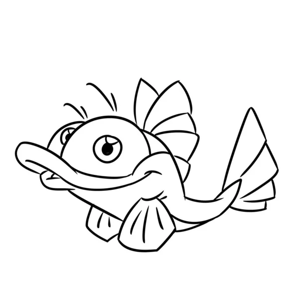 Küçük Güzel Bir Gülümseme Sevimli Balık Karakteri Hayvan Çizim Karikatür — Stok fotoğraf