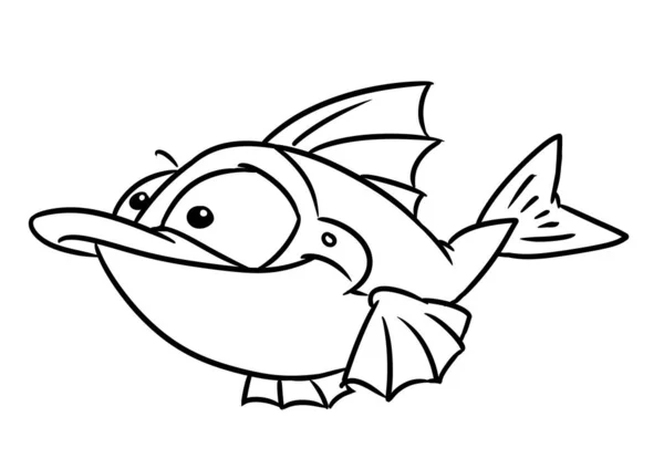 Fish Cute Character Animal Illustration Cartoon Contour Coloring — Stock Photo, Image