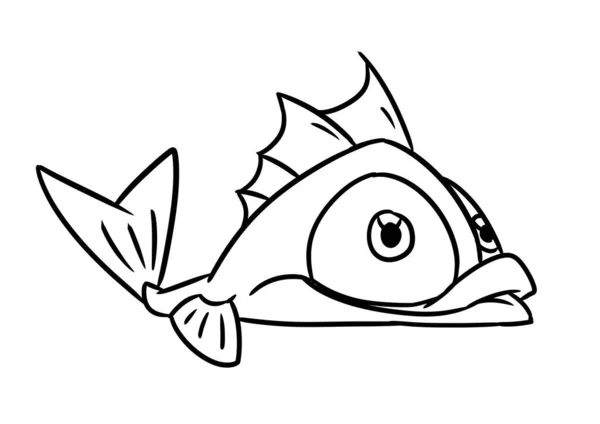 Kleine Fische Große Augen Charakter Tier Lügen Illustration Cartoon Konturfärbung — Stockfoto