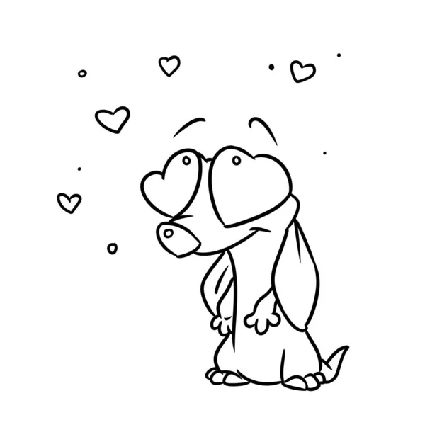 Malý Pes Lásce Charakter Pohlednice Láska Ilustrace Kreslený Obrys Zbarvení — Stock fotografie