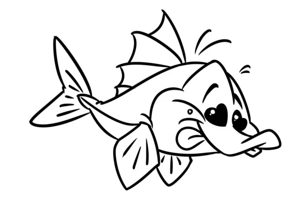 小さな魚の愛のキャラクター動物イラスト漫画の輪郭の着色 — ストック写真