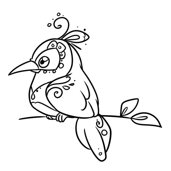 Piękne Wzory Ptaków Fantasy Charakter Zwierząt Ilustracja Kreskówka Kontur Kolorowanki — Zdjęcie stockowe