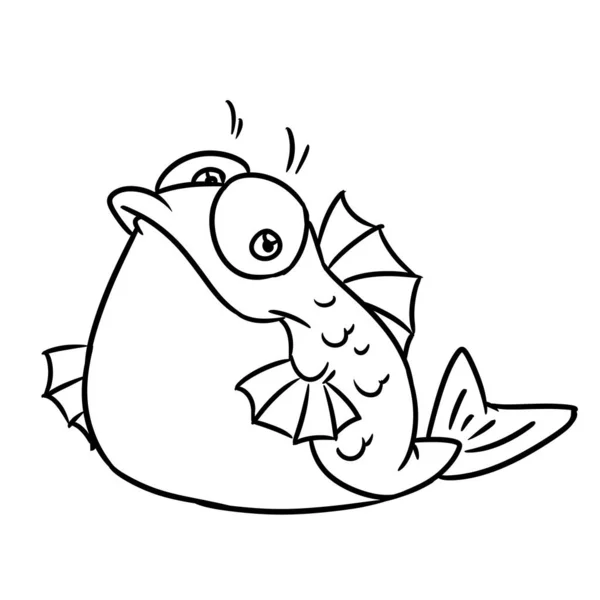 太った魚のパロディーキャラクター動物イラスト漫画の輪郭の着色 — ストック写真