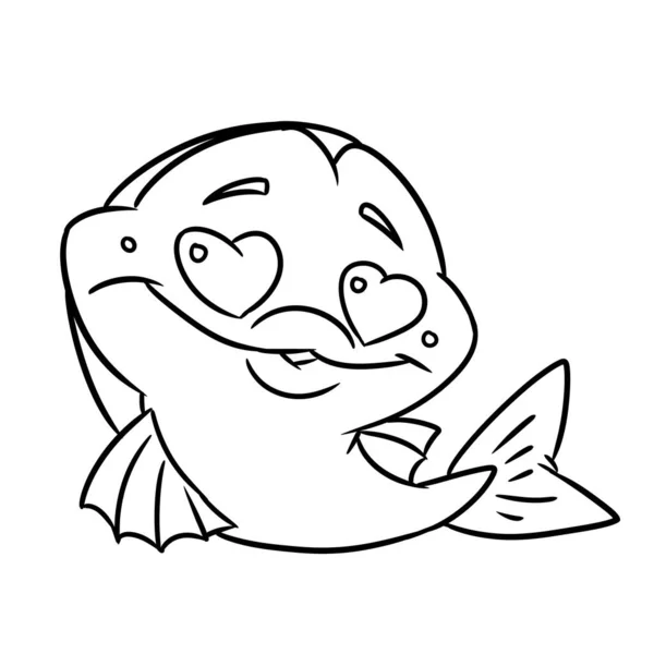 Liten Fisk Kärlek Karaktär Djur Illustration Tecknad Kontur Färg — Stockfoto