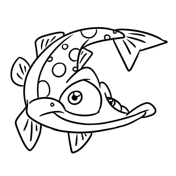 Pike Pesce Personaggio Animale Sorriso Illustrazione Cartone Animato Contorno Colorazione — Foto Stock
