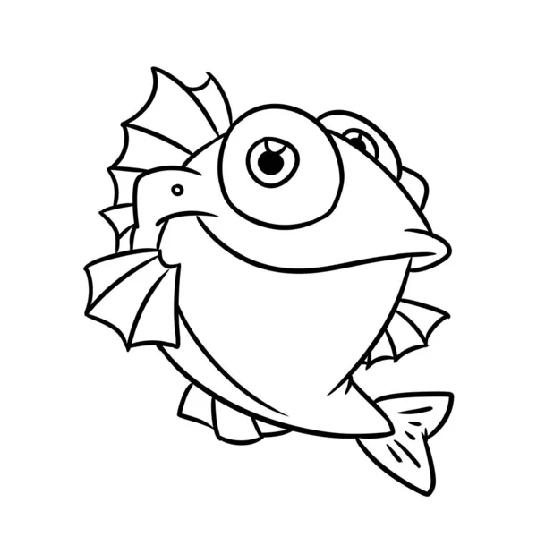 Peces Carácter Animal Aletas Sonrisa Tipo Ilustración Dibujos Animados Contorno —  Fotos de Stock