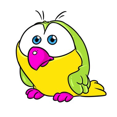 Güzel renkli papağan hayvan resimli çizgi film karakteri izole edildi.