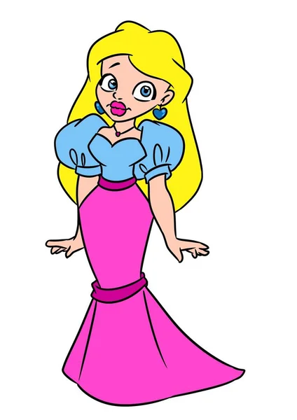 Schöne Mädchen Blondine Kleid Mode Stil Illustration Cartoon Figur Isoliert — Stockfoto