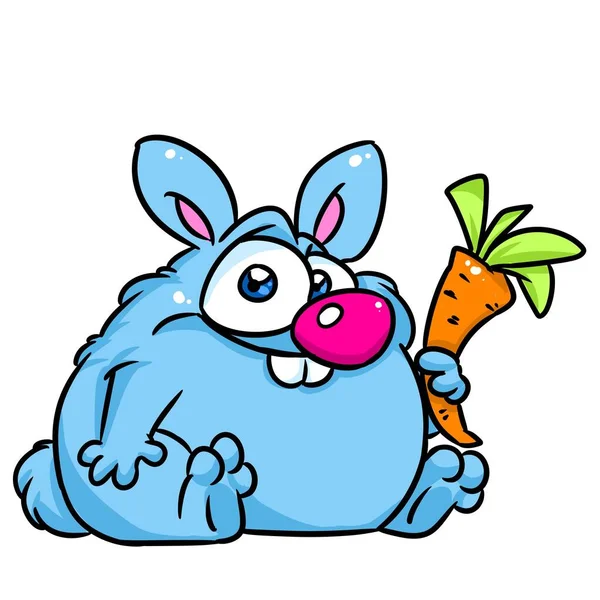 Coniglio Blu Carota Divertente Caricatura Animale Illustrazione Cartone Animato Personaggio — Foto Stock