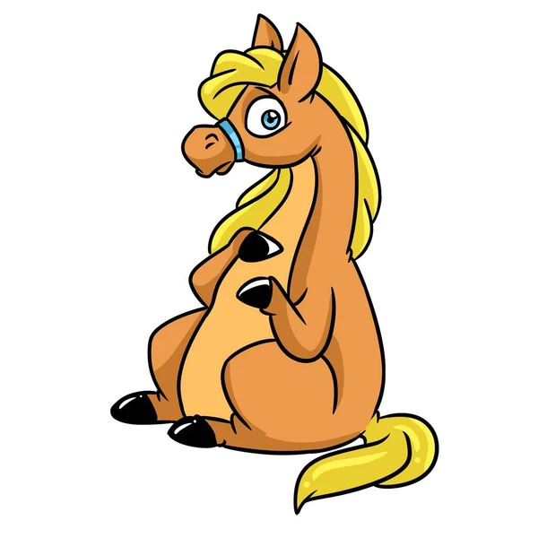 Paard Dier Zitten Illustratie Cartoon Karakter Geïsoleerd — Stockfoto