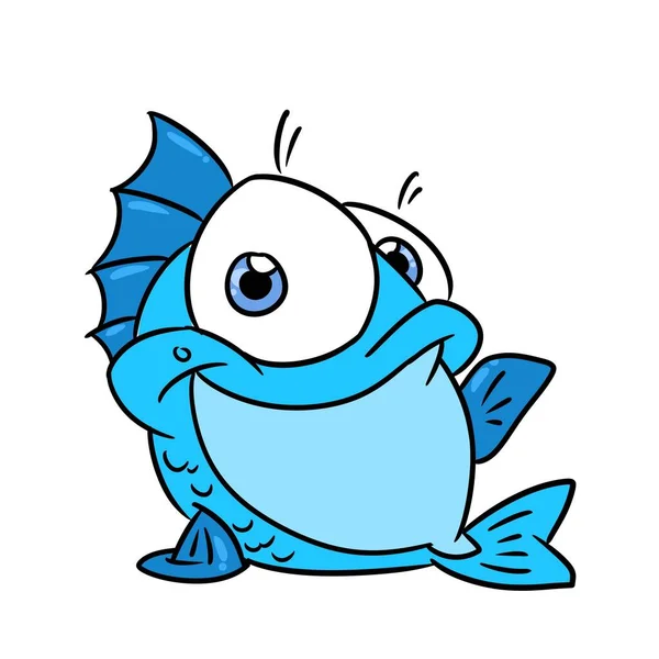 Petit Beau Poisson Bleu Sourire Animal Illustration Personnage Bande Dessinée — Photo