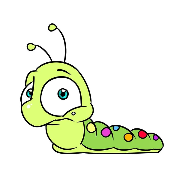 Malá Zelená Housenka Zvíře Hmyz Ilustrace Kreslený Znak Izolované — Stock fotografie
