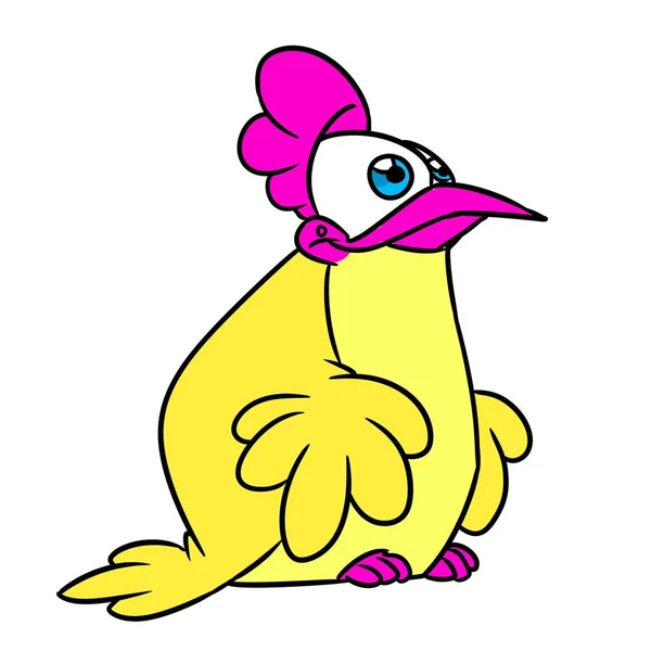 Żółty Ptak Kurczaka Śmieszne Zwierzę Ilustracja Postać Kreskówki Izolowane — Zdjęcie stockowe