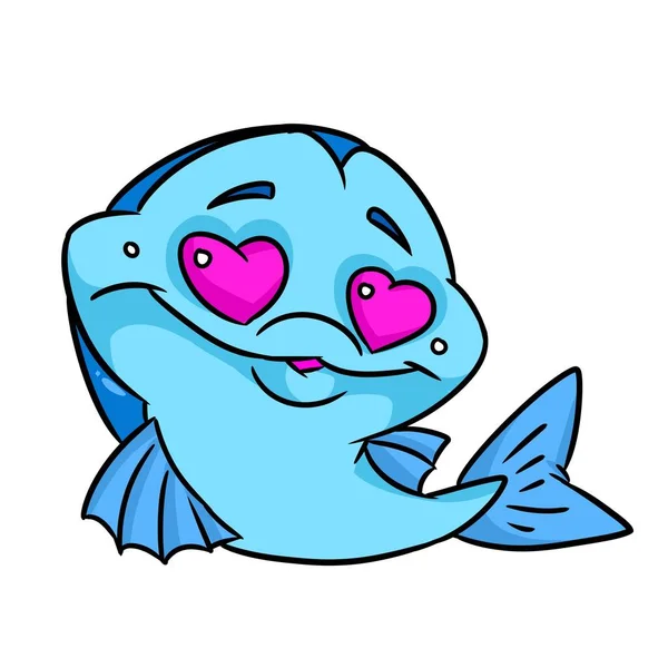 Indah Ikan Biru Cinta Kartu Pos Hewan Karakter Kartun Terisolasi Stok Foto