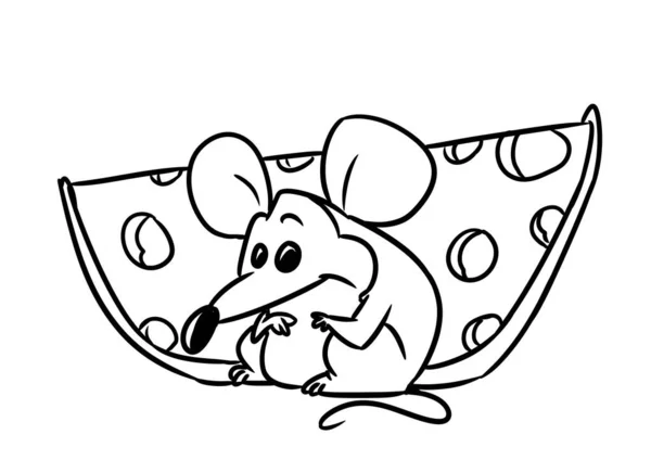 Μικρό Ποντίκι Τυρί Ζώων Εικονογράφηση Κινουμένων Σχεδίων Χρωματισμός — Φωτογραφία Αρχείου
