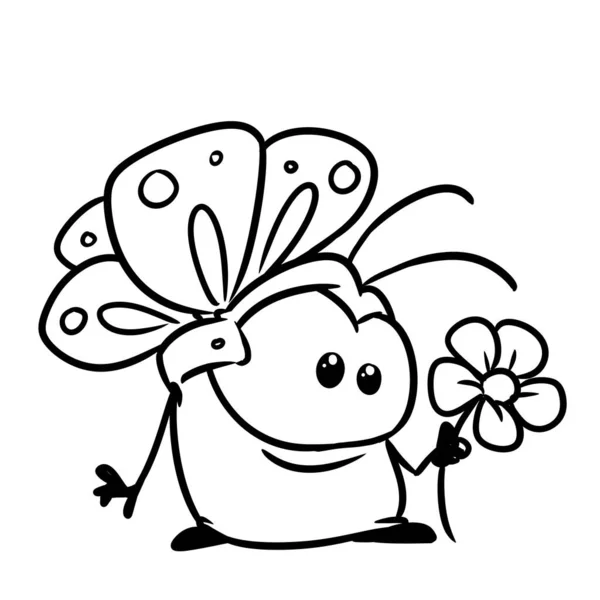 Petit Insecte Animal Cadeau Fleur Illustration Dessin Animé Coloriage Caractère — Photo