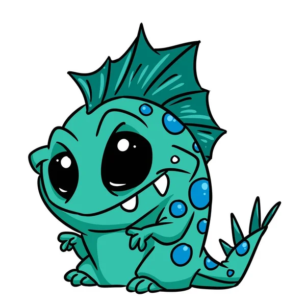 Pequeno Monstro Verde Réptil Animal Ilustração Personagem Cartoon — Fotografia de Stock