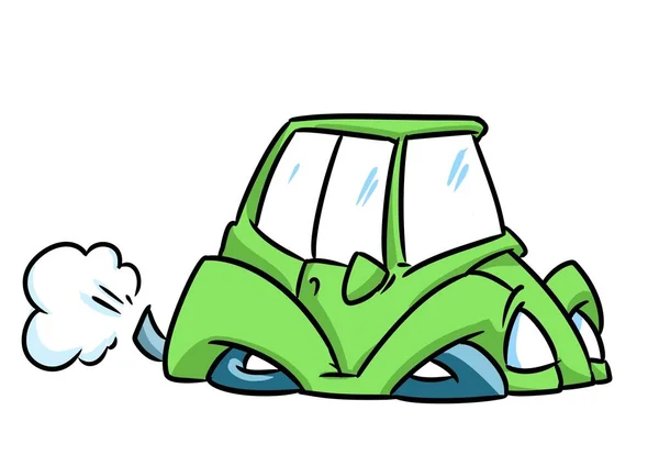 Groene Kleine Auto Karikatuur Vervoer Illustratie Cartoon — Stockfoto