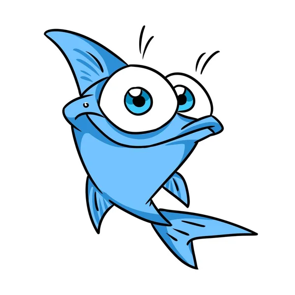 Little Blue Fish Funny Animal Illustration Cartoon Character — Stock fotografie