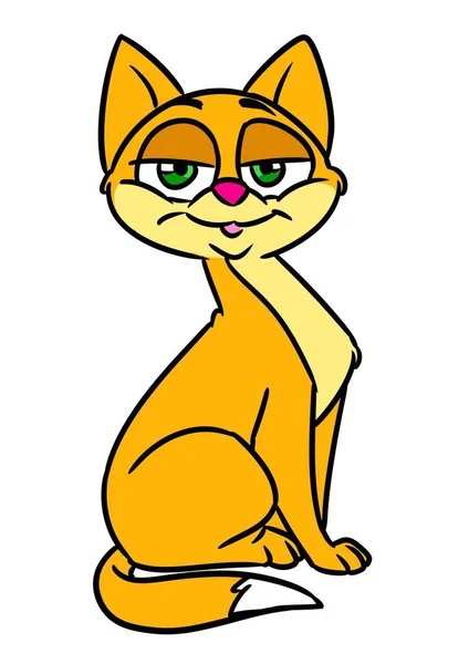 Gato Animal Sorriso Ilustração Desenho Animado Personagem — Fotografia de Stock