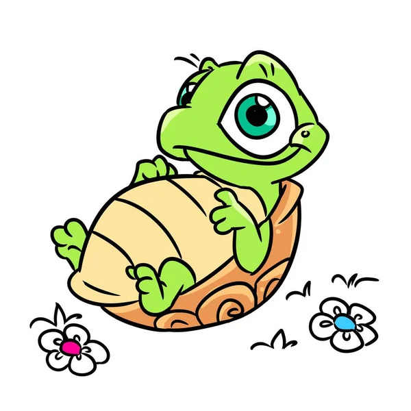 Küçük Kaplumbağa Hayvan Gülümsemesi Çizim Çizgi Film Karakteri — Stok fotoğraf