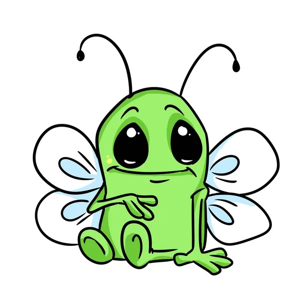 Petit Insecte Vert Illustration Personnage Bande Dessinée — Photo