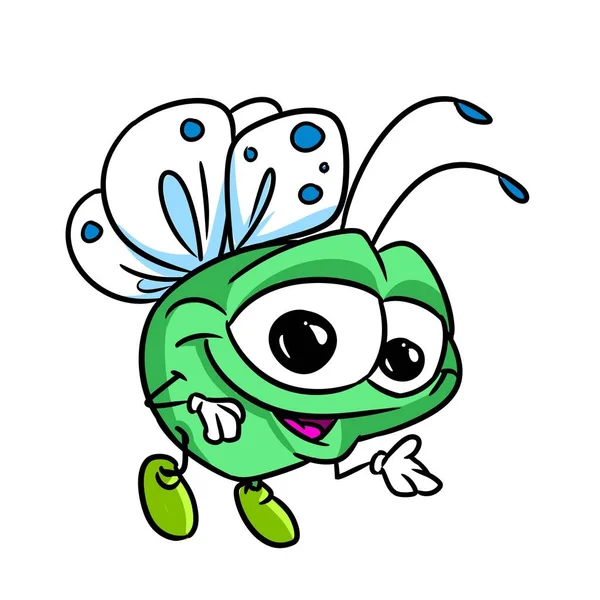 Small Green Insect Animal Flying Illustration Cartoon Character — Stock Photo, Image