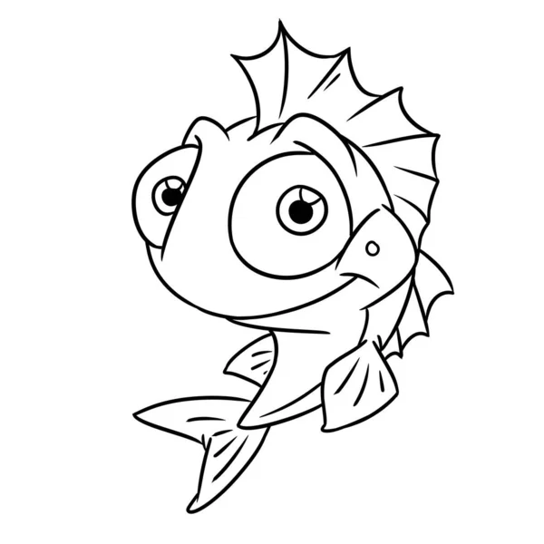 Legrační Ryba Úsměv Velké Oči Charakter Ilustrace Kreslené Zbarvení — Stock fotografie