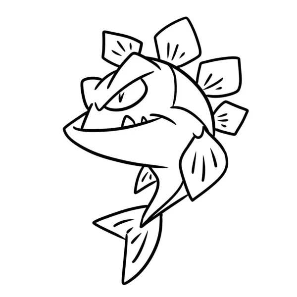 Pouco Predatória Peixe Monstro Personagem Ilustração Desenho Animado Coloração — Fotografia de Stock