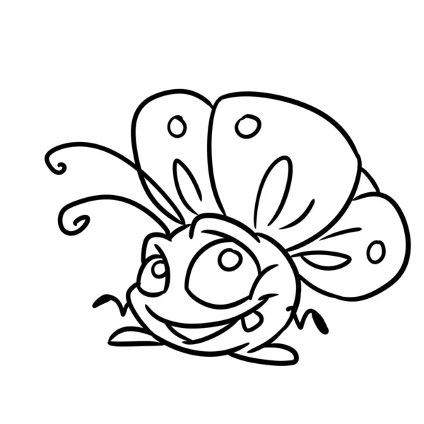 Malý Legrační Motýl Hmyz Charakter Ilustrace Kreslené Zbarvení — Stock fotografie