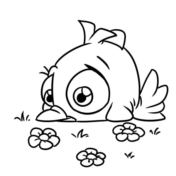 Küçük Kuş Yalan Söylüyor Çayır Pikniği Karakteri Çizim Karikatürü — Stok fotoğraf