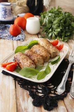 Festive appetizer. Meatloaf with mushrooms.
