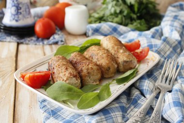 Festive appetizer. Meatloaf with mushrooms.