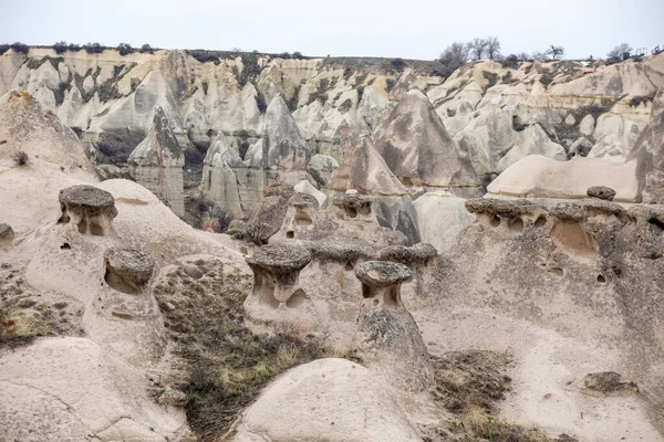 Capadocia Turquía Casas Residentes Locales Excavadas Las Rocas Arenosas Vivienda — Foto de Stock