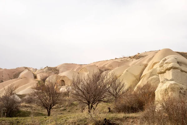 Capadocia Turquía Casas Residentes Locales Excavadas Las Rocas Arenosas Vivienda — Foto de Stock