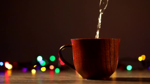 Tazza Legno Con Caffè Vapore Proviene Dalla Tazza Caffè Caldo — Video Stock