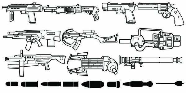 黒と白のベクトル銃と弾丸 — ストックベクタ